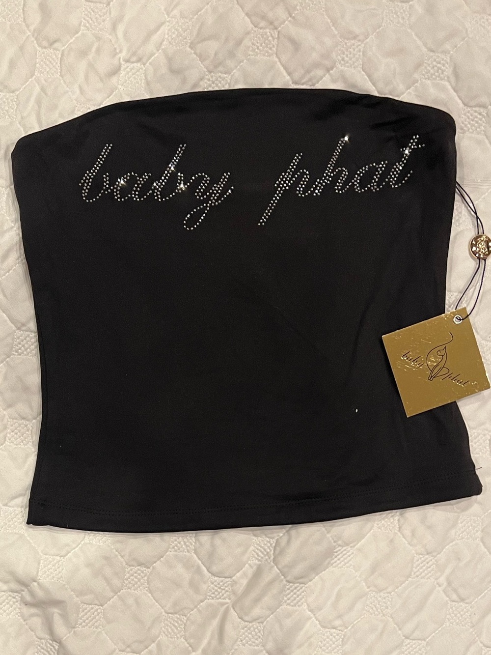 Baby Phat Tube Top Black Bling Rhinestone Logo - Y2K - Size Small NWT